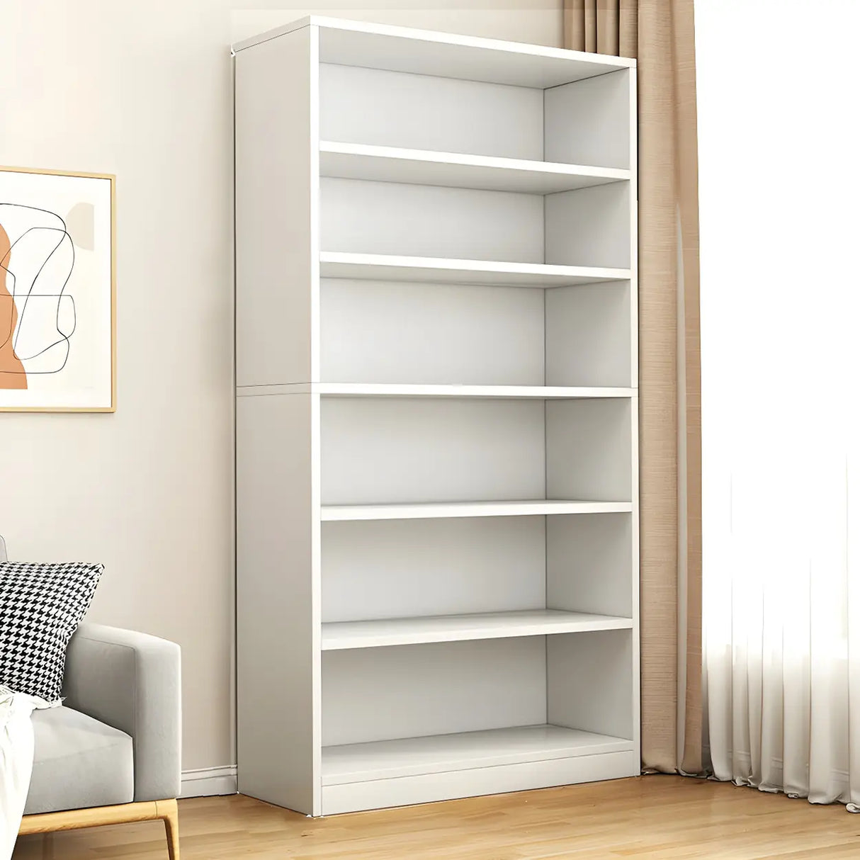Modern Closed Back 6 Shelves Large Dark Wood Bookcase Image - 16