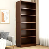 Modern Closed Back 6 Shelves Large Dark Wood Bookcase Image - 17