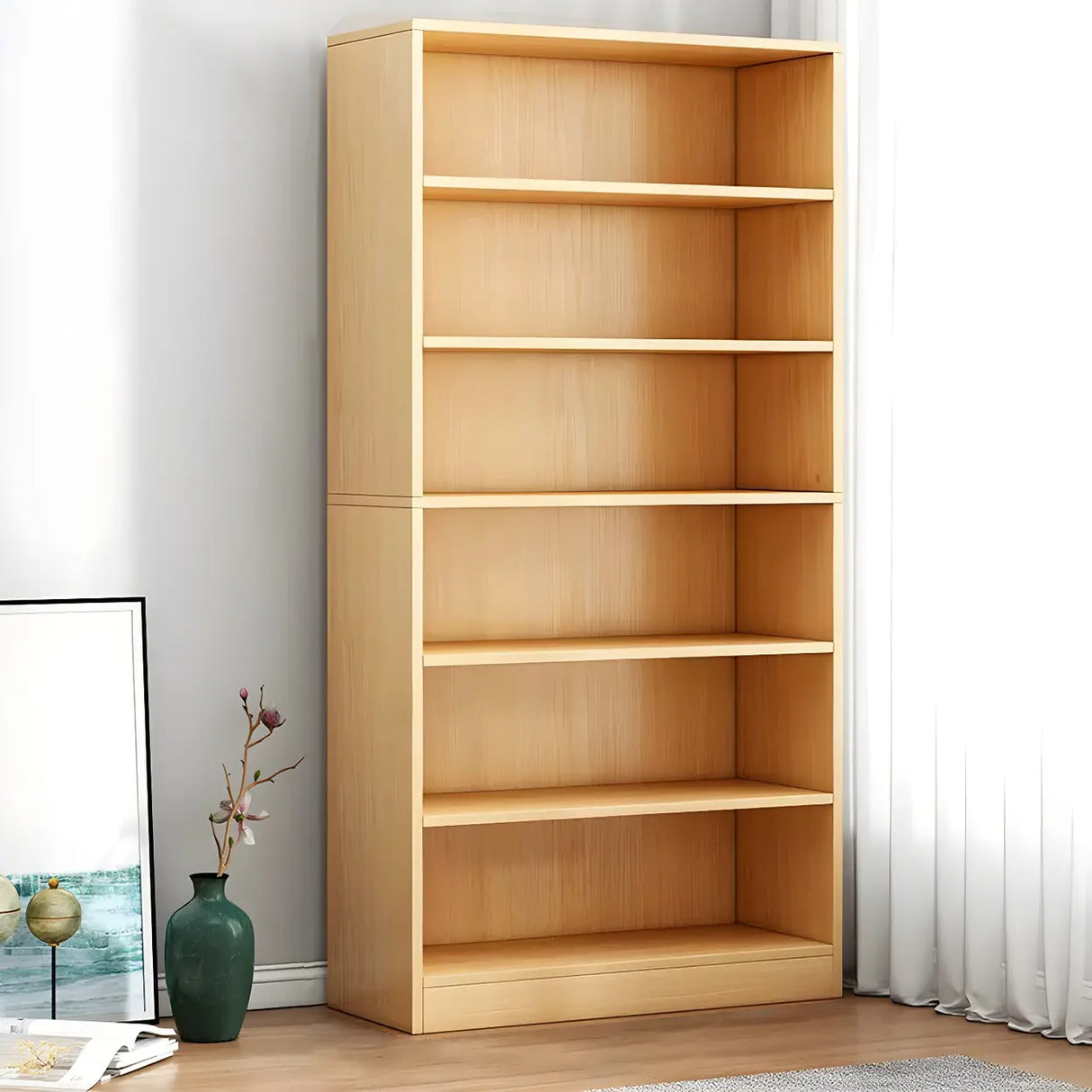 Modern Closed Back 6 Shelves Large Dark Wood Bookcase Image - 18