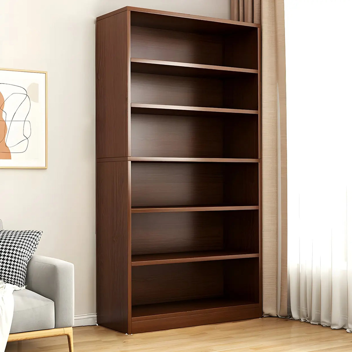 Modern Closed Back 6 Shelves Large Dark Wood Bookcase Image - 19