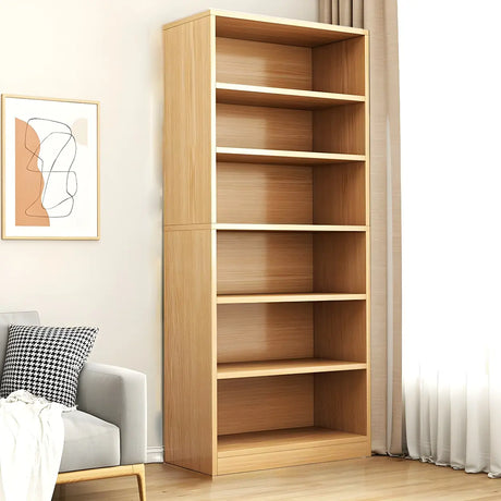 Modern Closed Back 6 Shelves Large Dark Wood Bookcase Image - 2