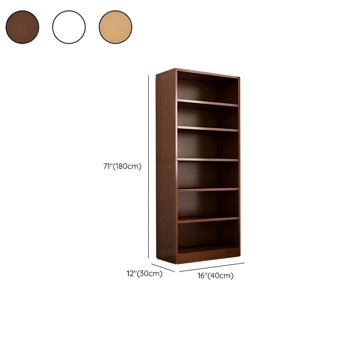 Modern Closed Back 6 Shelves Large Dark Wood Bookcase 