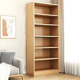 Modern Closed Back 6 Shelves Large Dark Wood Bookcase Image - 2