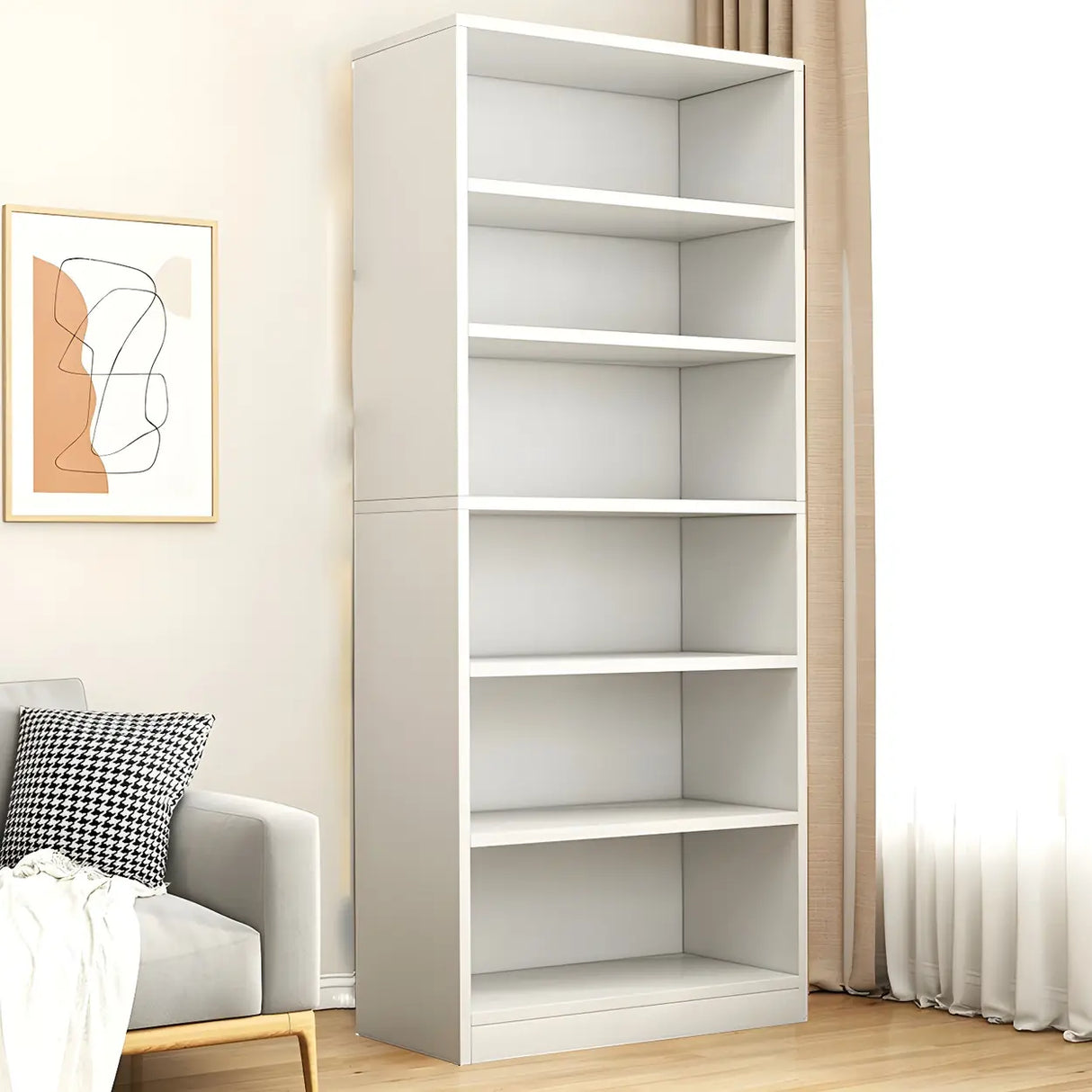 Modern Closed Back 6 Shelves Large Dark Wood Bookcase Image - 3