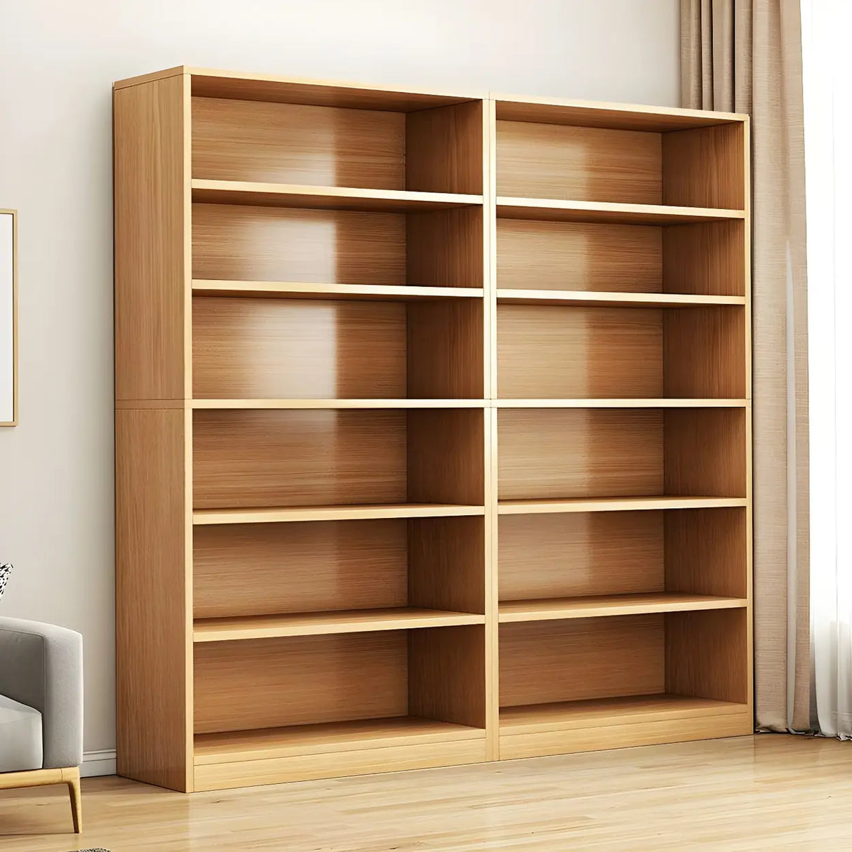 Modern Closed Back 6 Shelves Large Dark Wood Bookcase Image - 4