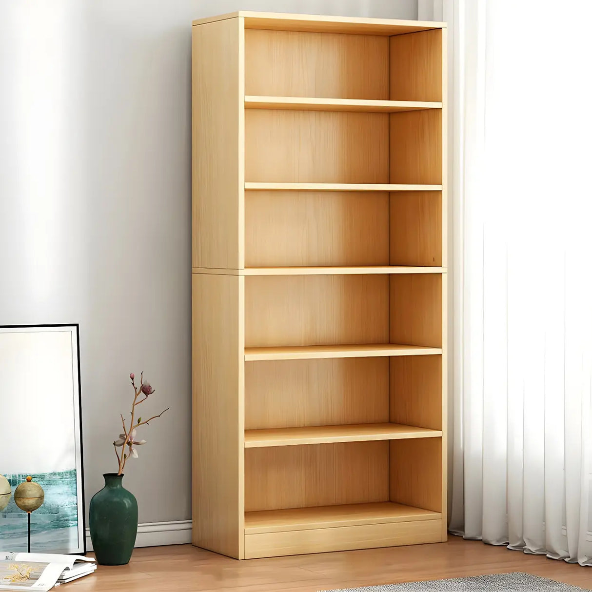 Modern Closed Back 6 Shelves Large Dark Wood Bookcase Image - 5