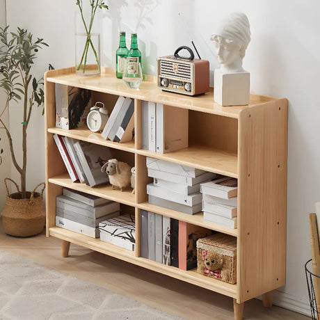 Modern Closed Back Timber Wide Bookcase Natural Finish Image - 1