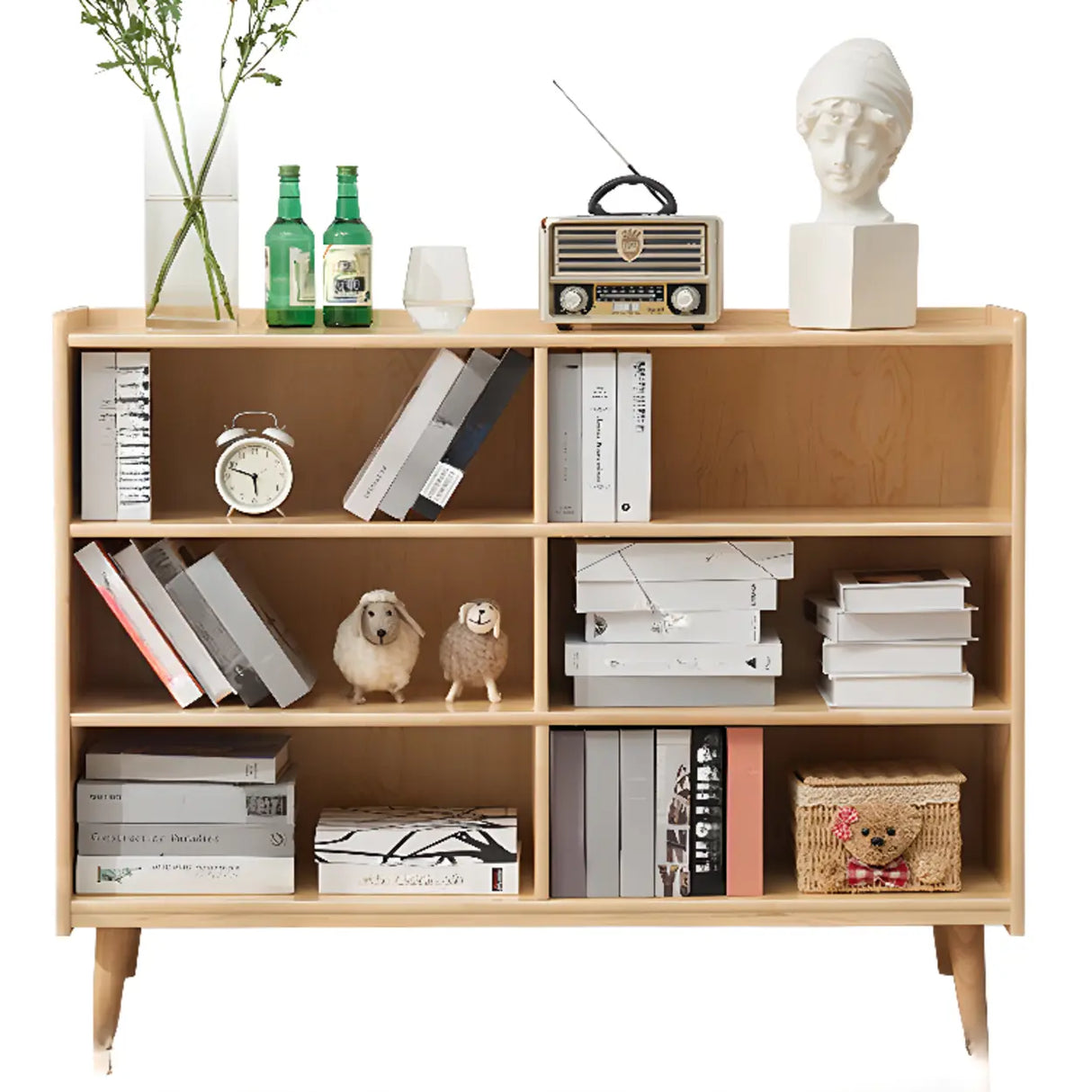 Modern Closed Back Timber Wide Bookcase Natural Finish Image - 11