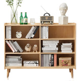 Modern Closed Back Timber Wide Bookcase Natural Finish Image - 11