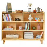 Modern Closed Back Timber Wide Bookcase Natural Finish Image - 12
