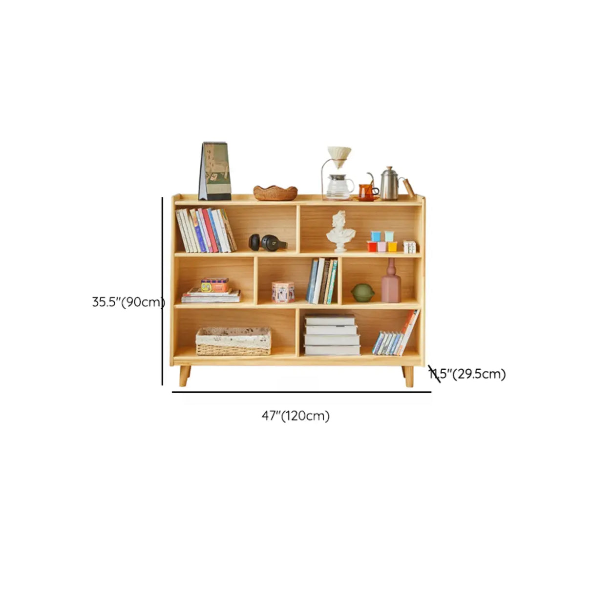 Modern Closed Back Timber Wide Bookcase Natural Finish Image - 16