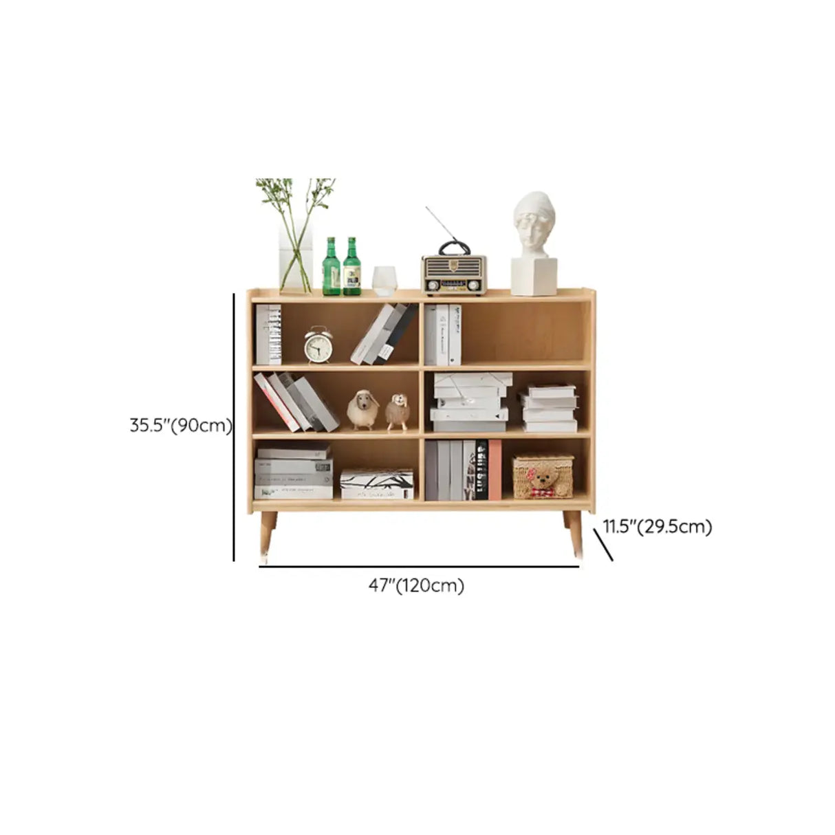 Modern Closed Back Timber Wide Bookcase Natural Finish Image - 18