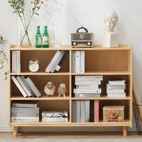 Modern Closed Back Timber Wide Bookcase Natural Finish Image - 2