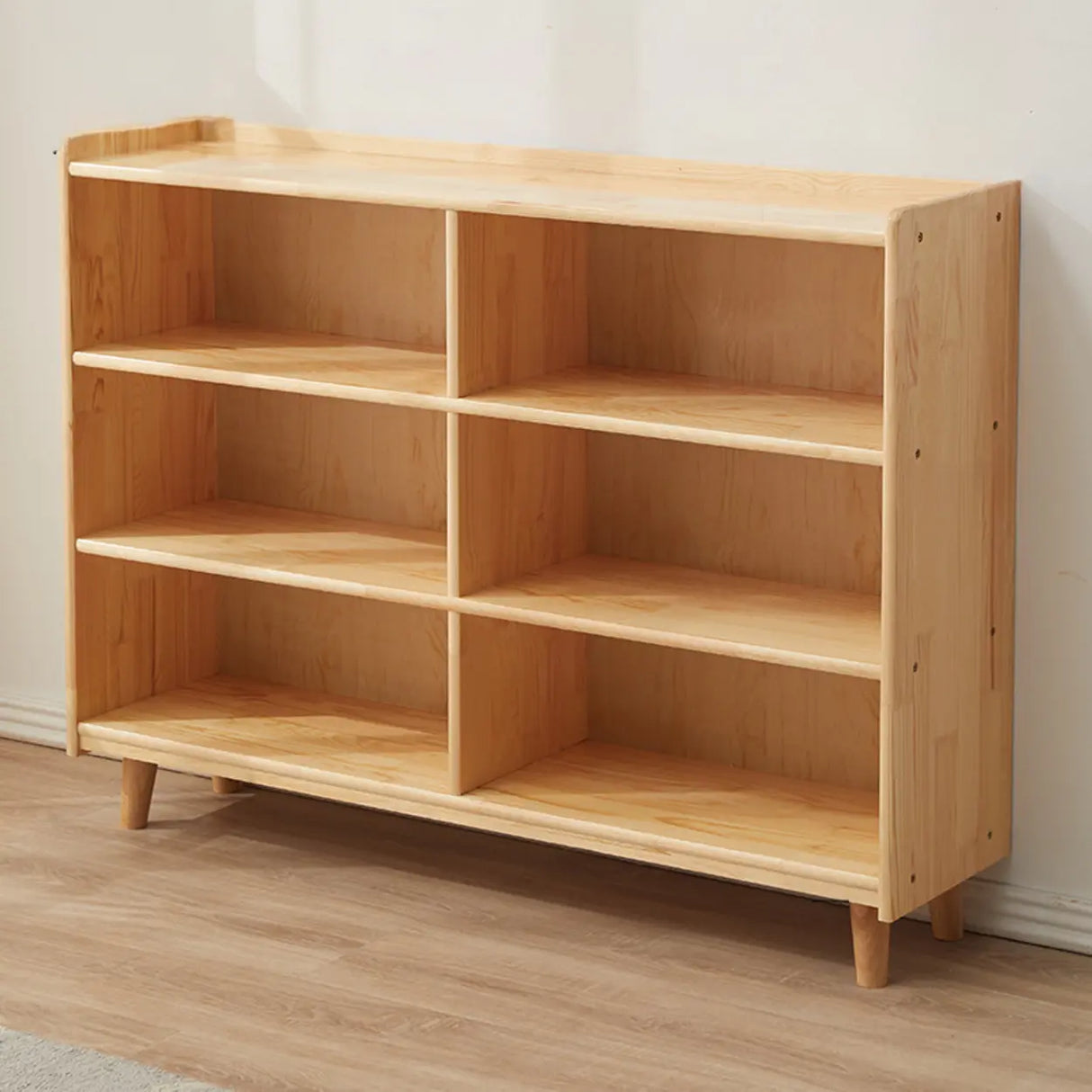 Modern Closed Back Timber Wide Bookcase Natural Finish Image - 4