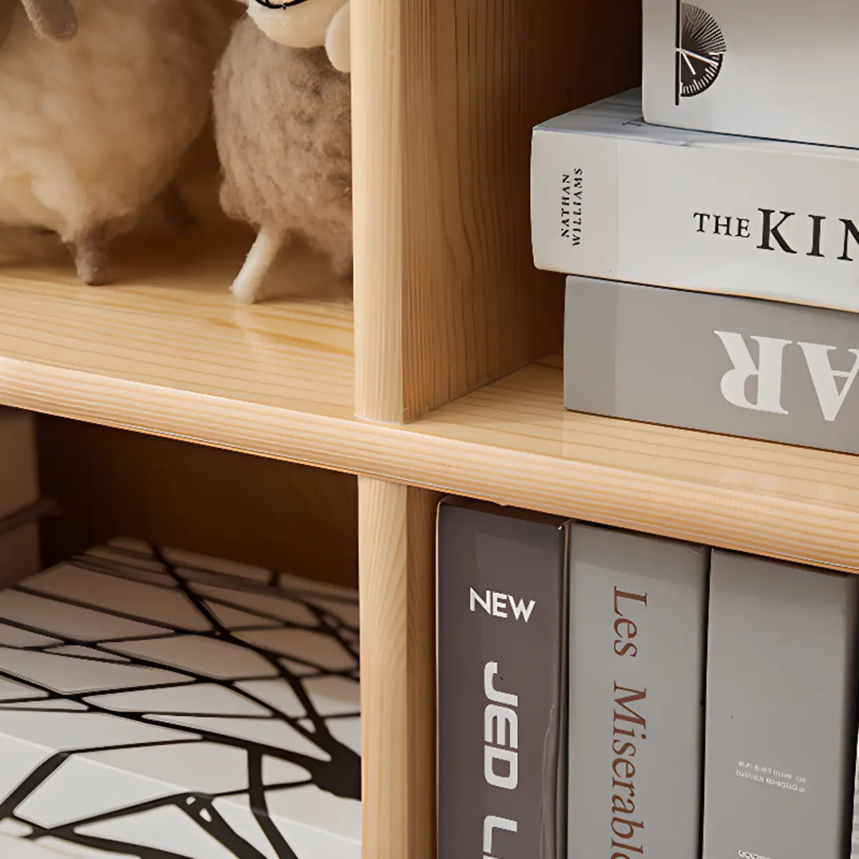 Modern Closed Back Timber Wide Bookcase Natural Finish Image - 9