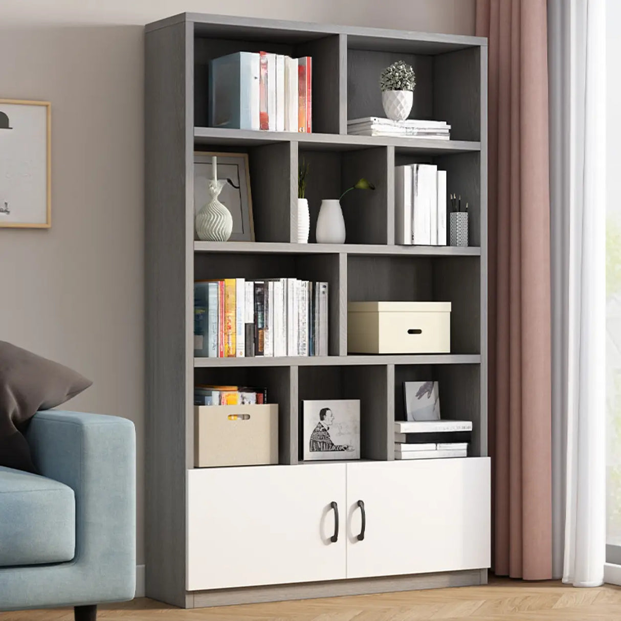 Modern Closed Back Vertical Wooden Storage Bookcase Image - 1