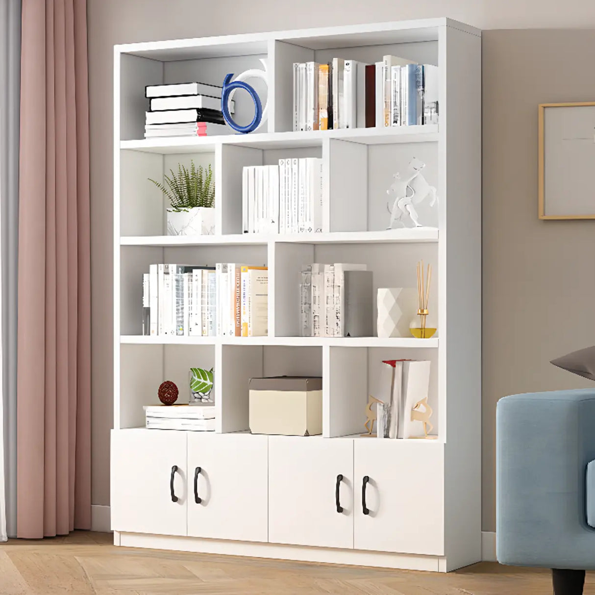 Modern Closed Back Vertical Wooden Storage Bookcase Image - 2