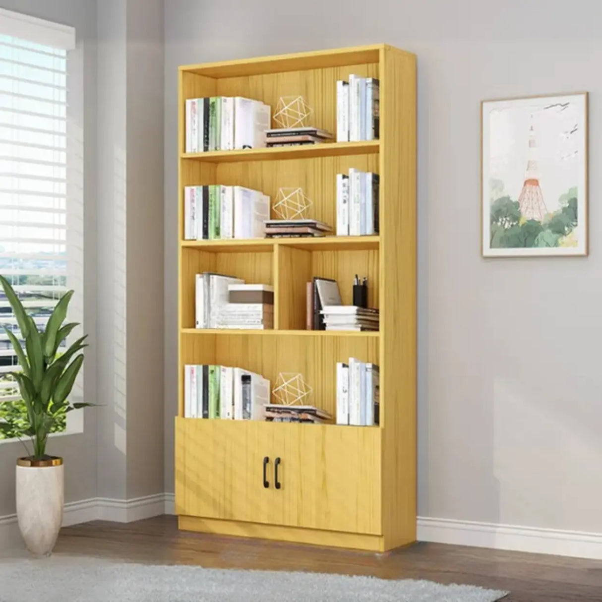 Modern Closed Back Vertical Wooden Storage Bookcase Image - 3