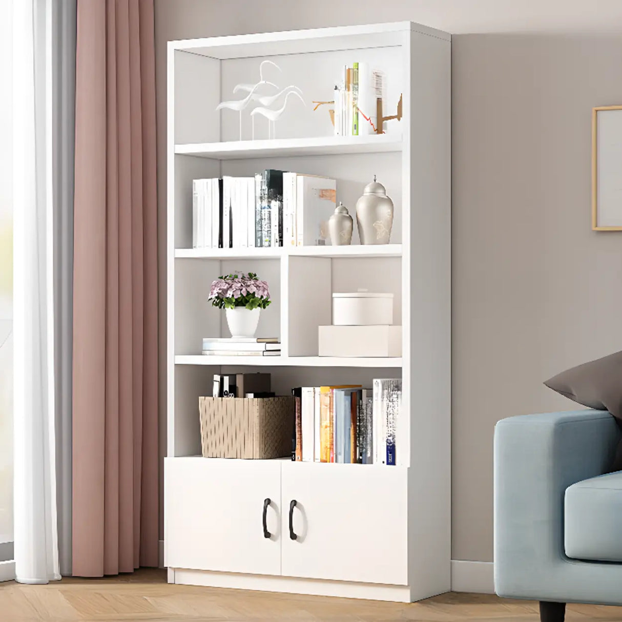 Modern Closed Back Vertical Wooden Storage Bookcase Image - 4