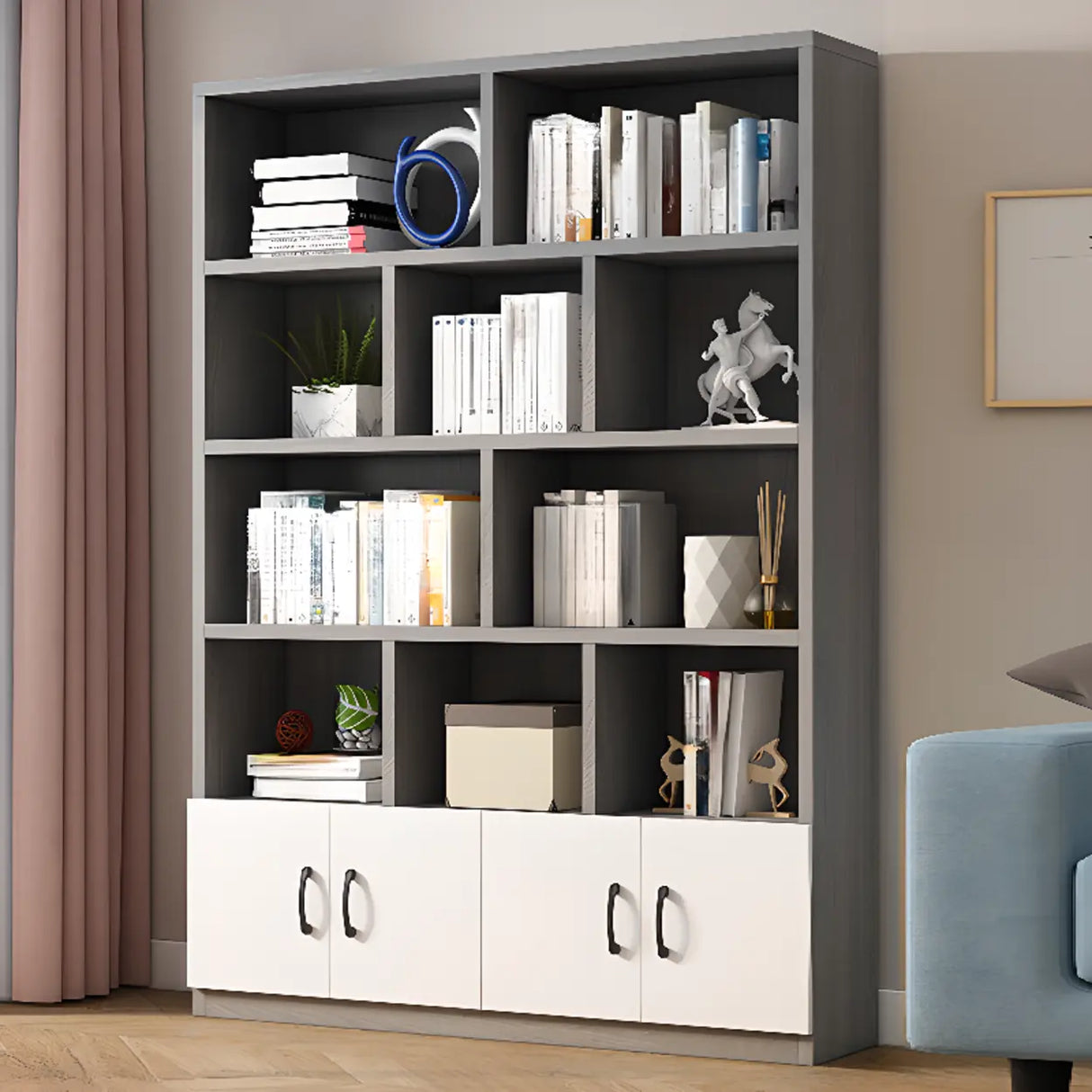 Modern Closed Back Vertical Wooden Storage Bookcase Image - 6