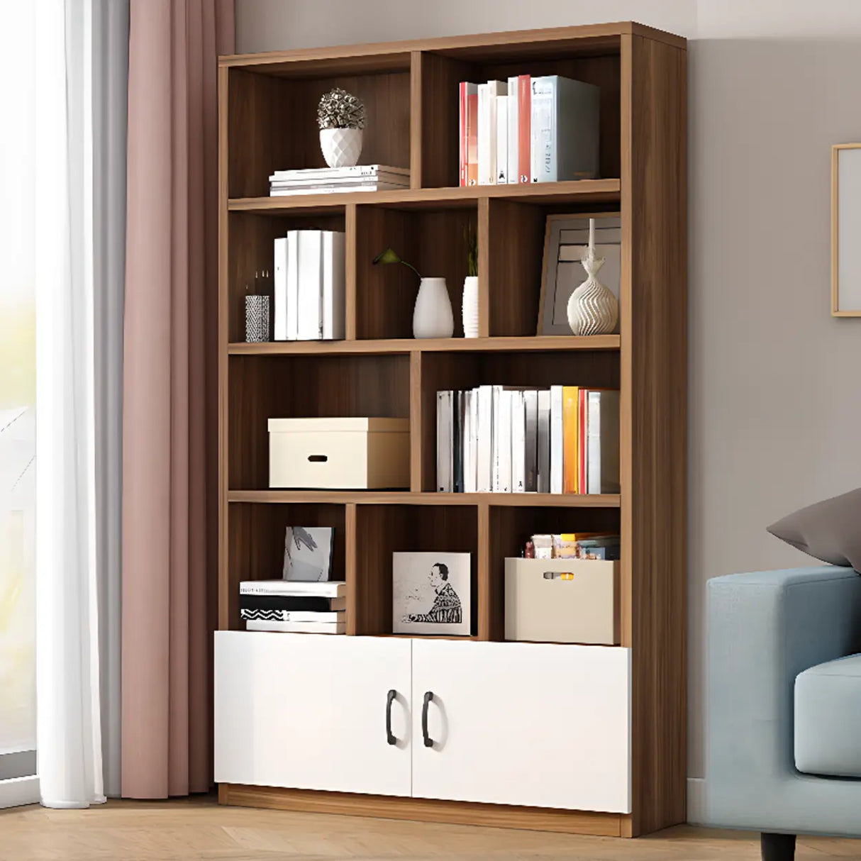 Modern Closed Back Vertical Wooden Storage Bookcase Image - 8