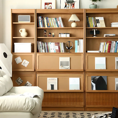 Modern Closed Cocoa Solid Wood Large Storage Bookcase Image - 2