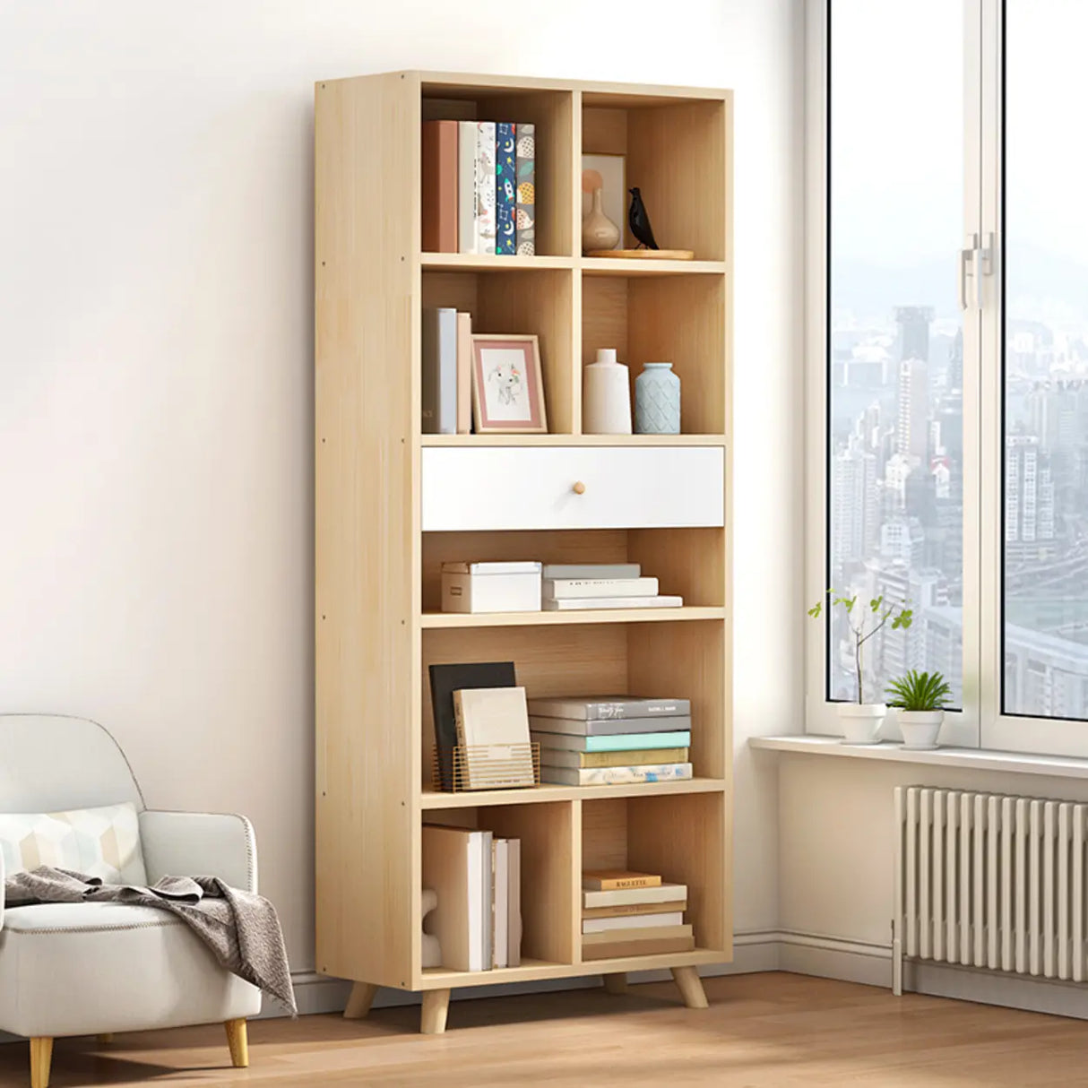 Modern Closed Wooden Cabinets Narrow Storage Bookcases Image - 14
