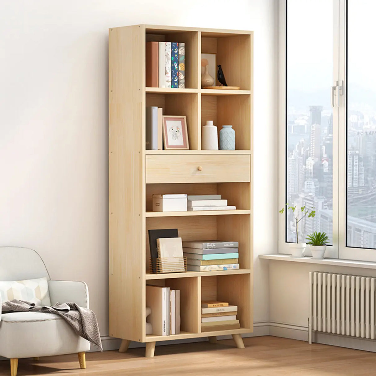 Modern Closed Wooden Cabinets Narrow Storage Bookcases Image - 16