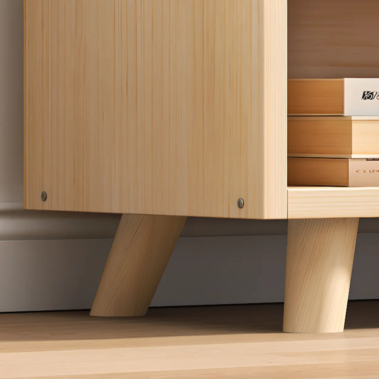 Modern Closed Wooden Cabinets Narrow Storage Bookcases Image - 17