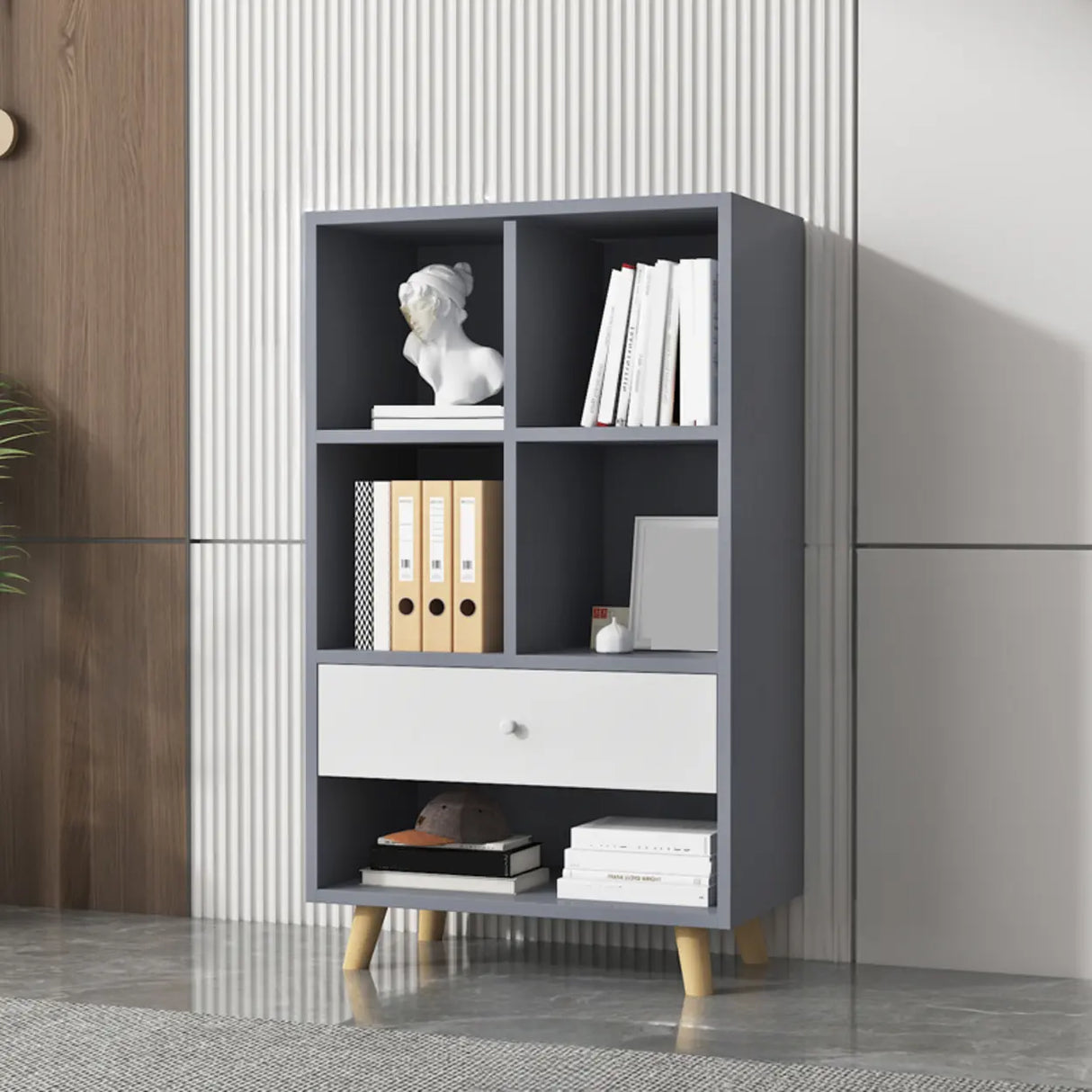 Modern Closed Wooden Cabinets Narrow Storage Bookcases Image - 21