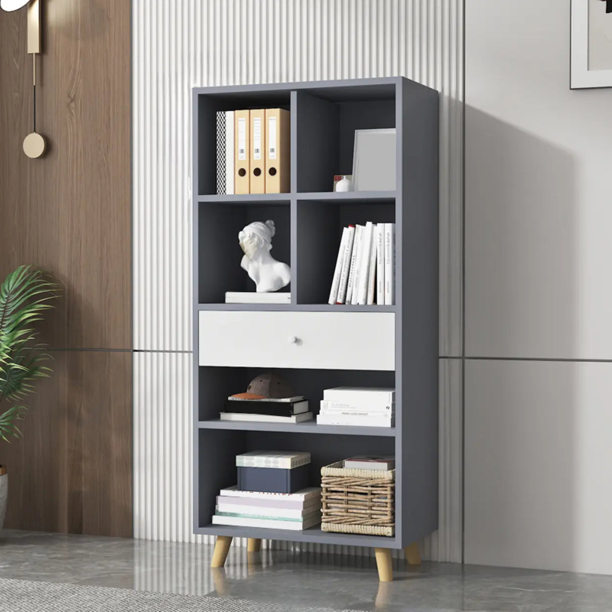 Modern Closed Wooden Cabinets Narrow Storage Bookcases Image - 22