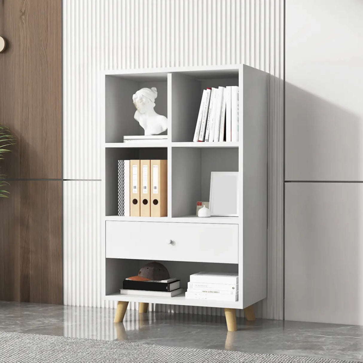 Modern Closed Wooden Cabinets Narrow Storage Bookcases Image - 24