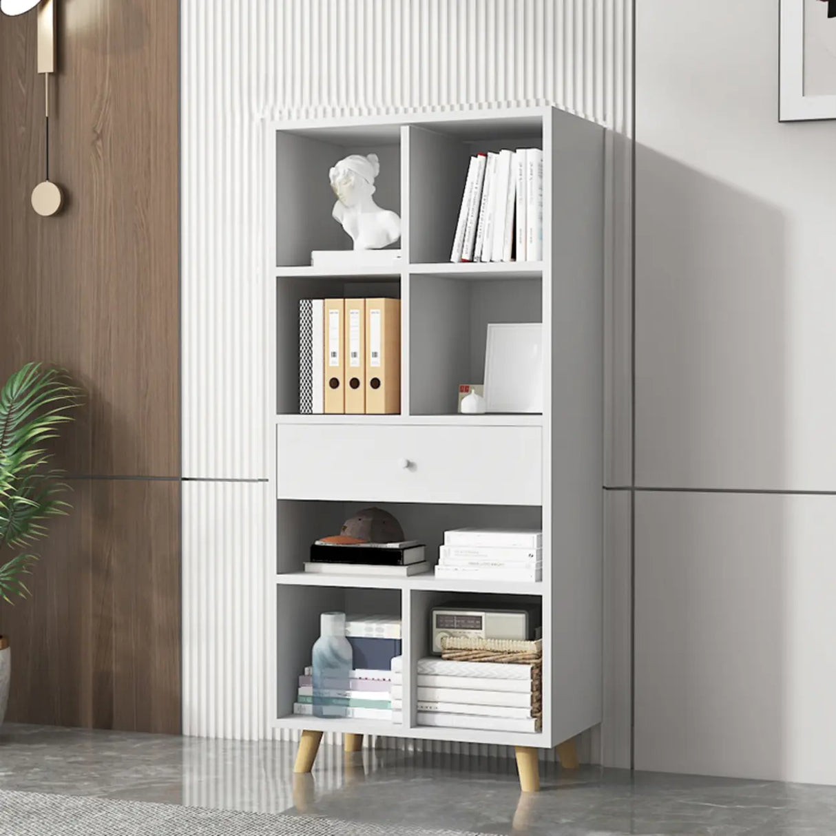 Modern Closed Wooden Cabinets Narrow Storage Bookcases Image - 25