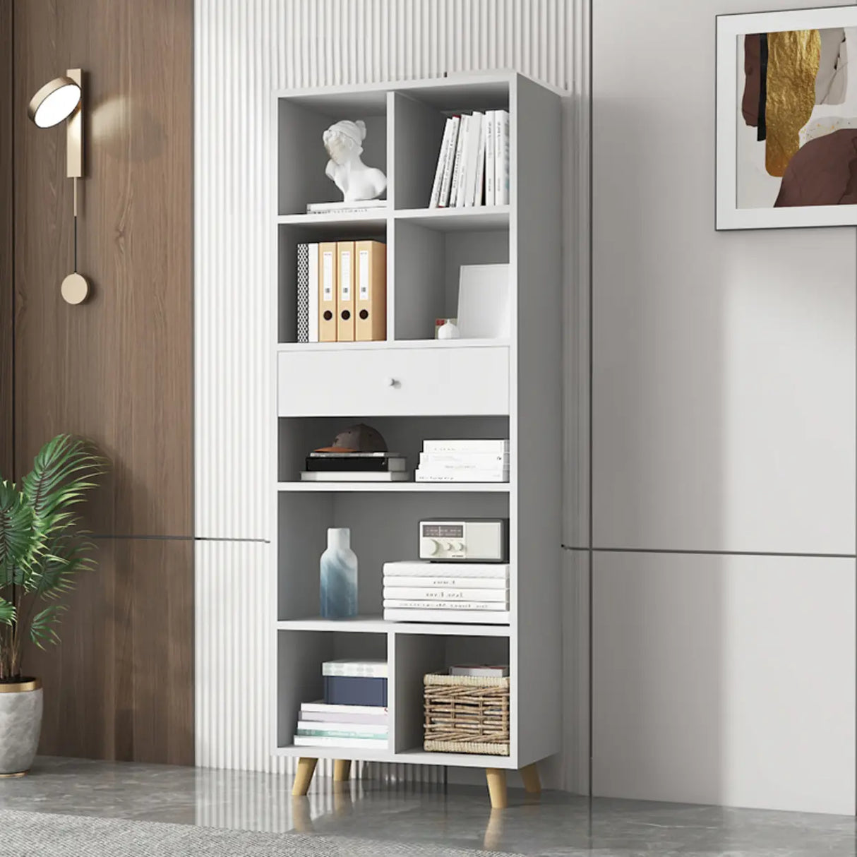 Modern Closed Wooden Cabinets Narrow Storage Bookcases Image - 26