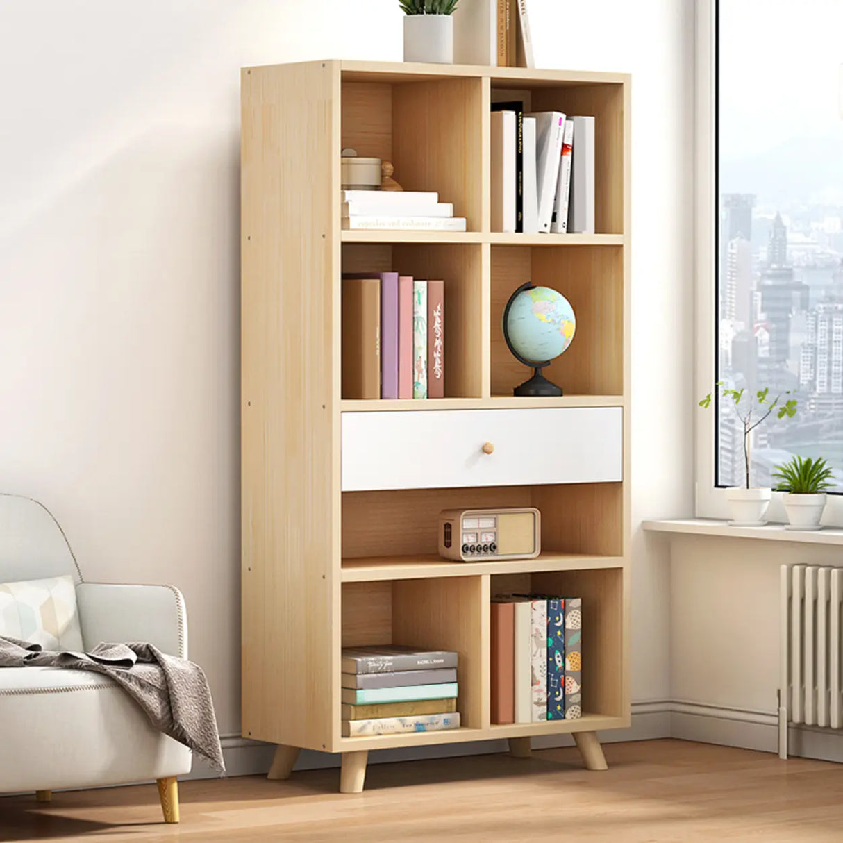 Modern Closed Wooden Cabinets Narrow Storage Bookcases Image - 5