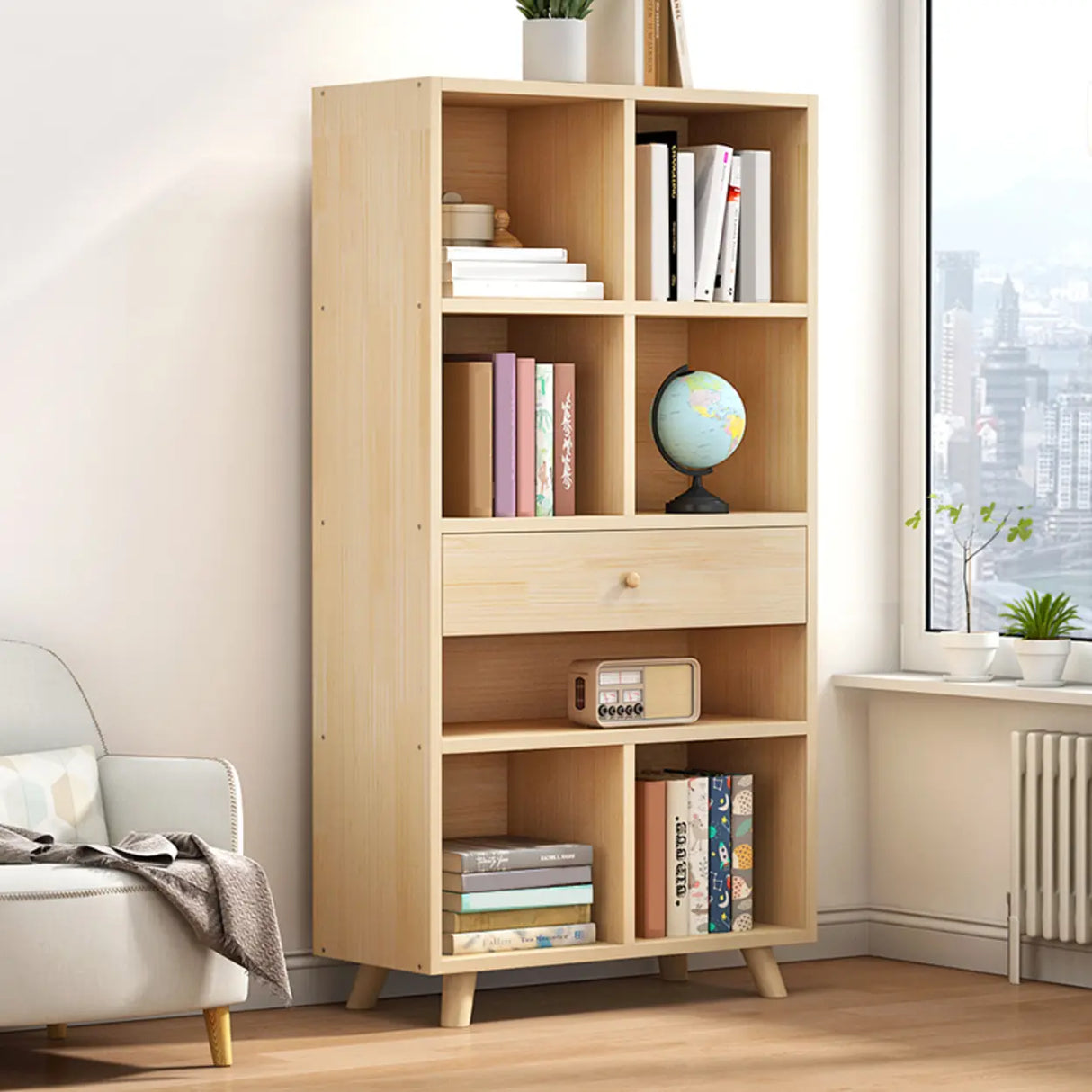 Modern Closed Wooden Cabinets Narrow Storage Bookcases Image - 7