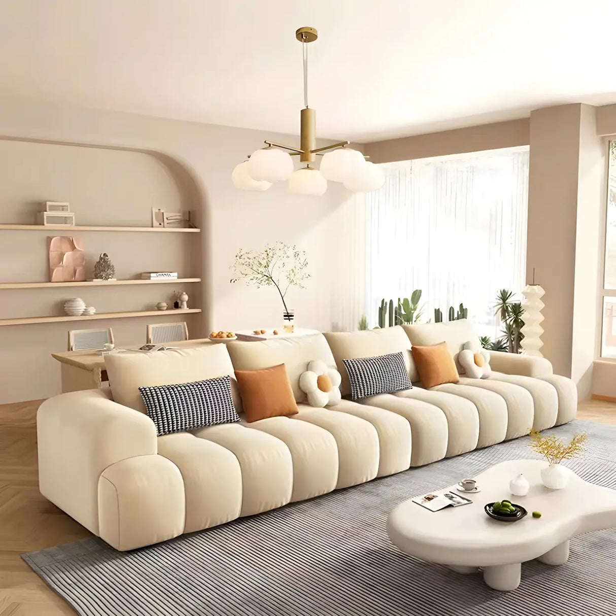 Modern Cloud Round Drum Living Room Pendant Chandelier Image - 11