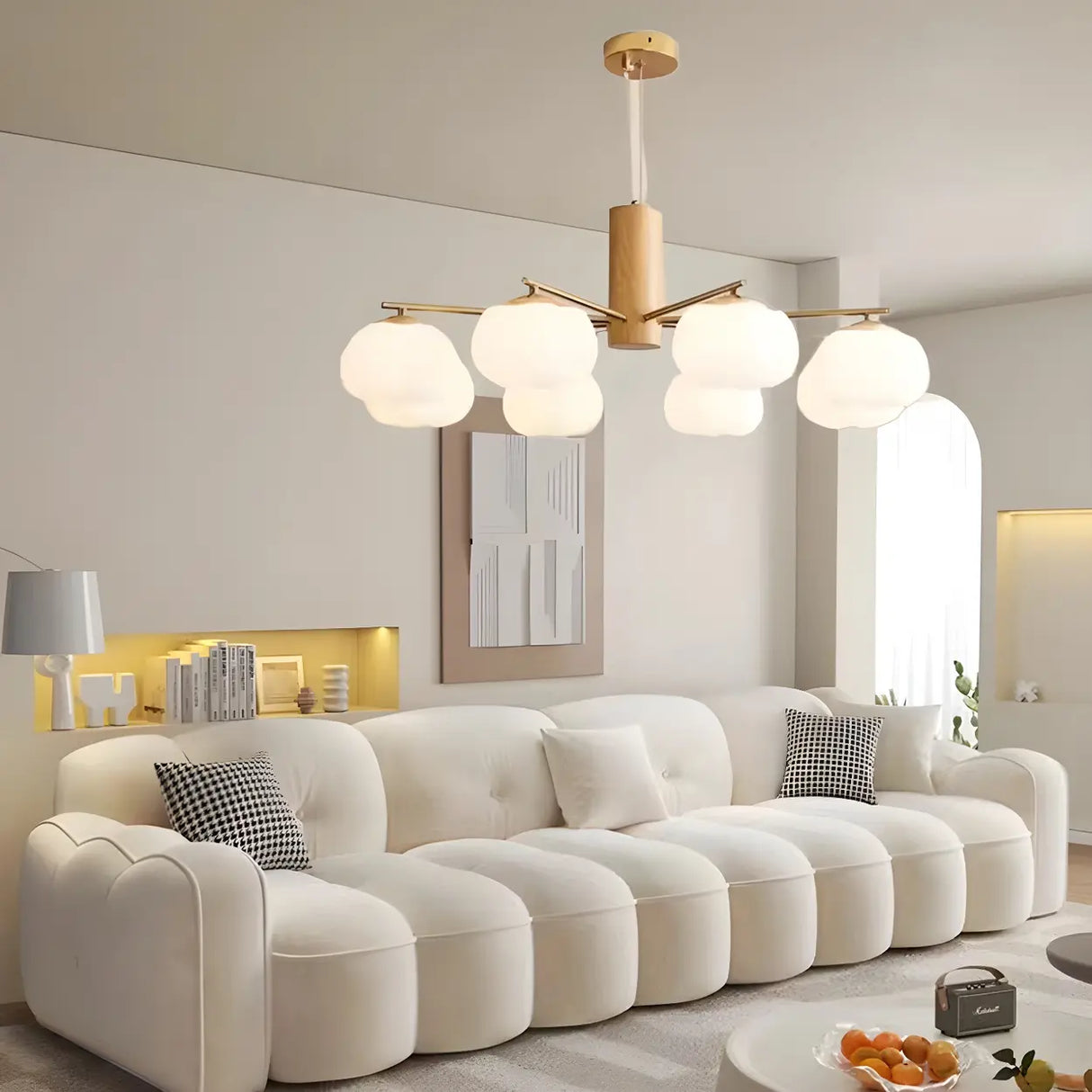 Modern Cloud Round Drum Living Room Pendant Chandelier Image - 3