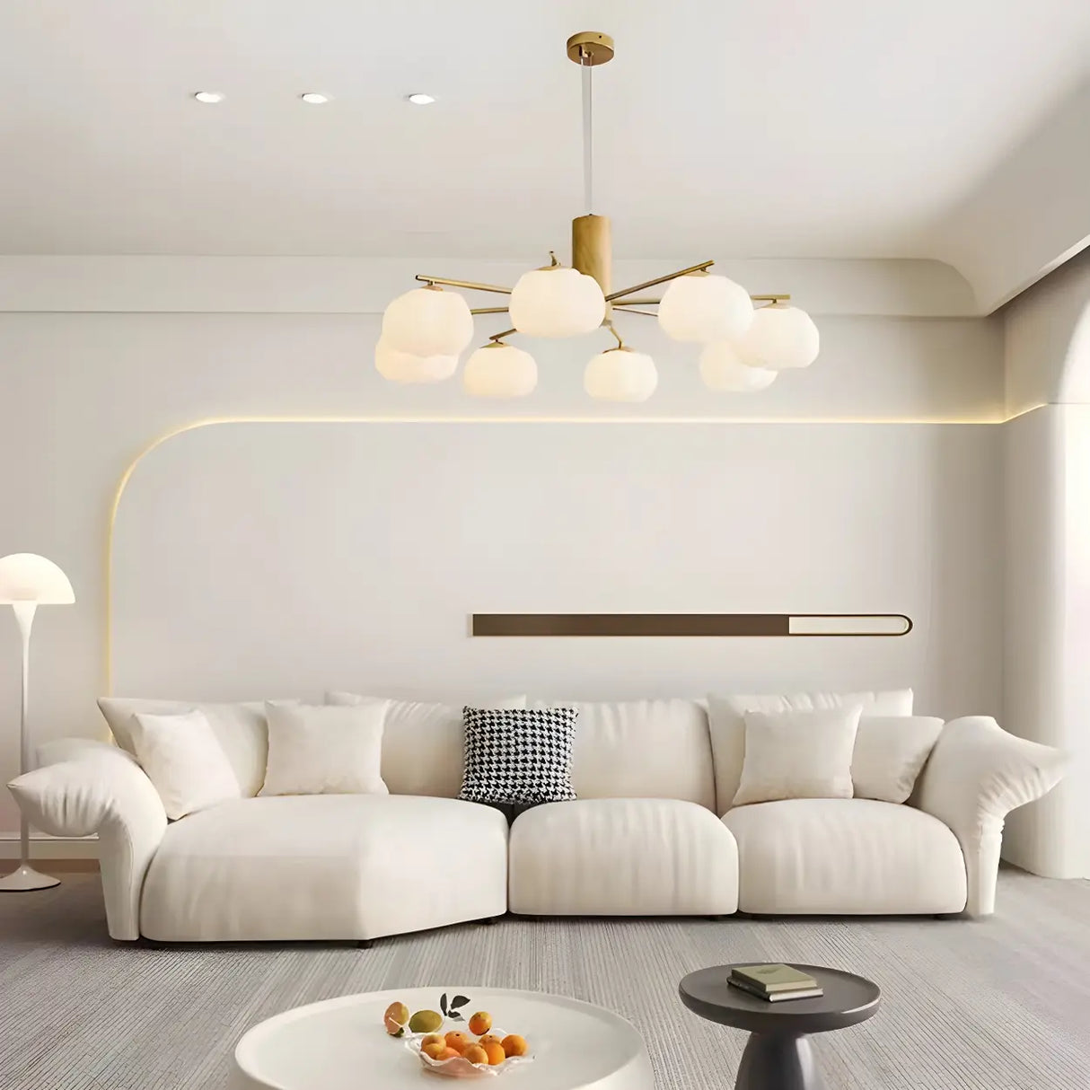 Modern Cloud Round Drum Living Room Pendant Chandelier Image - 4