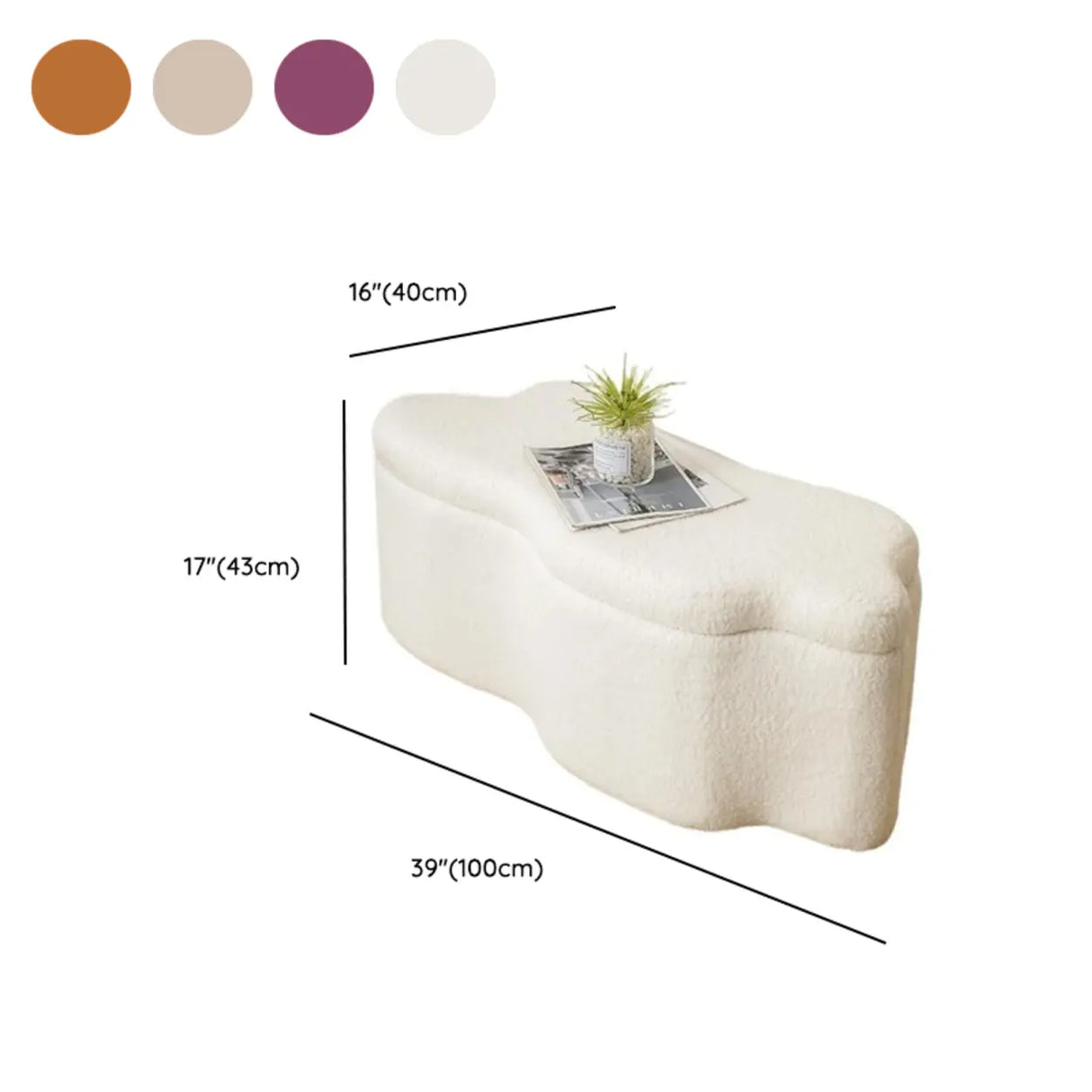 Modern Cloud Shaped Storage Ottoman Bench with Plush Fabric 