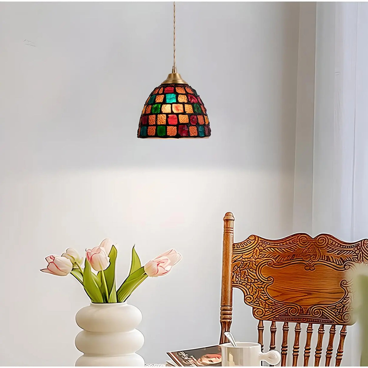 Modern Coastal Shell Pattern Dome Living Room Pendant Light Image - 3