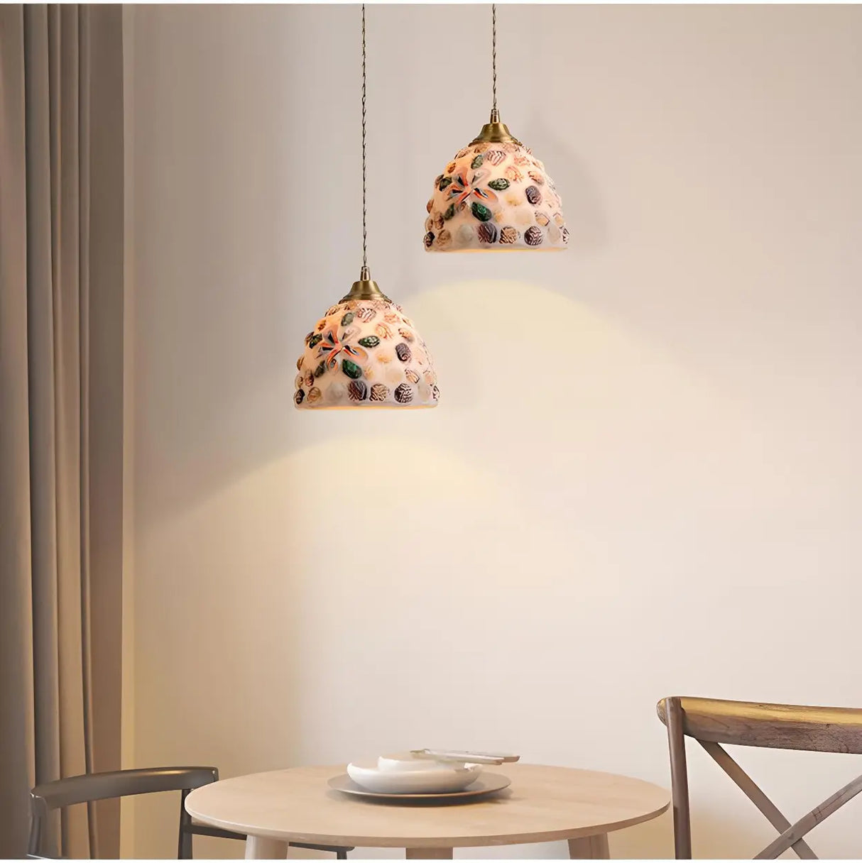 Modern Coastal Shell Pattern Dome Living Room Pendant Light Image - 4