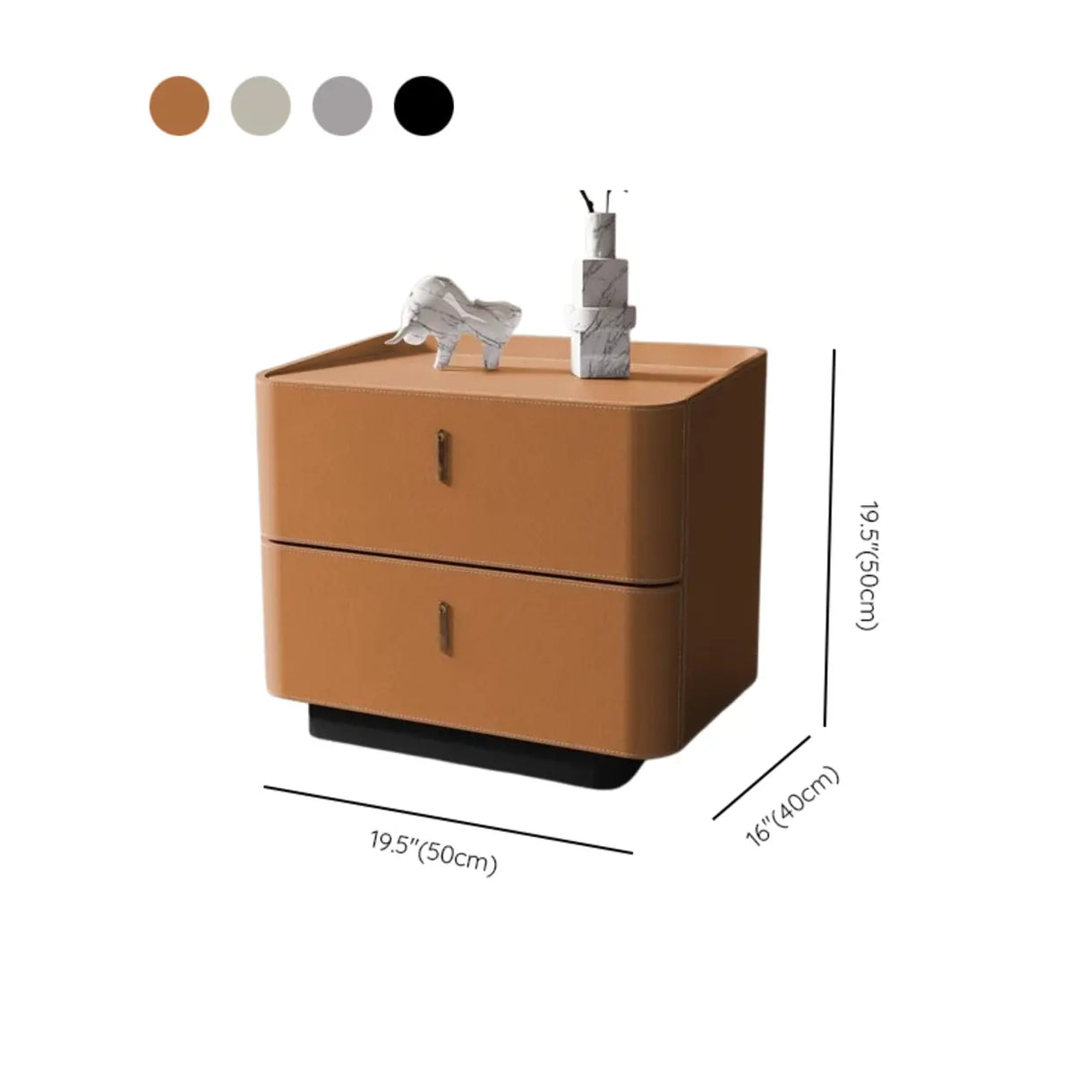 Modern Coffee Leather Nightstand with Dual Storage Drawers Image - 12