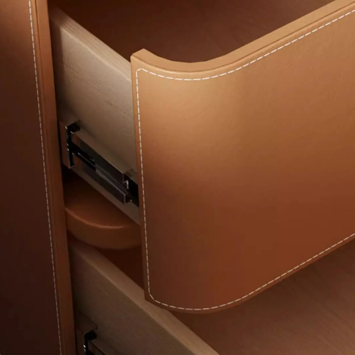 Modern Coffee Leather Nightstand with Dual Storage Drawers Image - 9