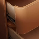 Modern Coffee Leather Nightstand with Dual Storage Drawers Image - 9