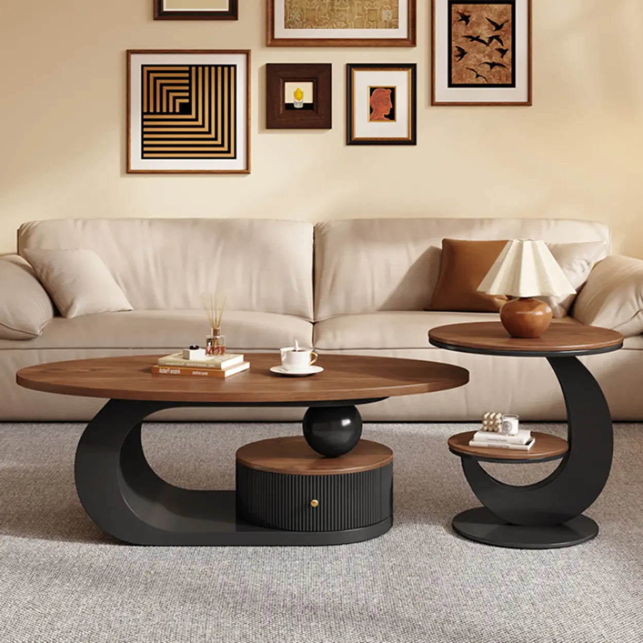 Modern Coffee Table Set with Storage, Wood & Metal Design Image - 1