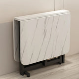 Modern Collapsible Rectangular Wood Marble Dining Table Image - 11