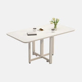 Modern Collapsible Rectangular Wood Marble Dining Table Image - 5
