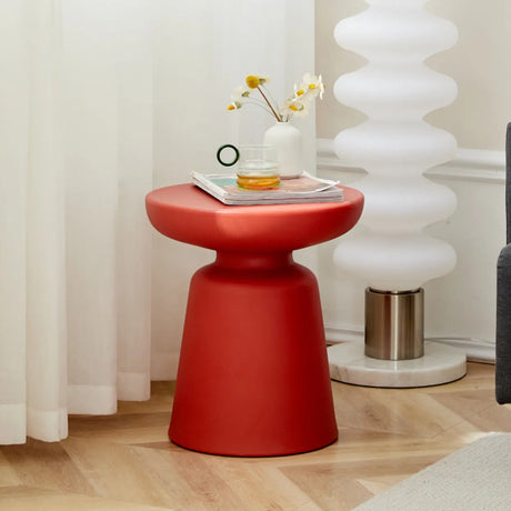 Modern Colorful Minimalist Red Drum Wood Round Side Table Image - 1