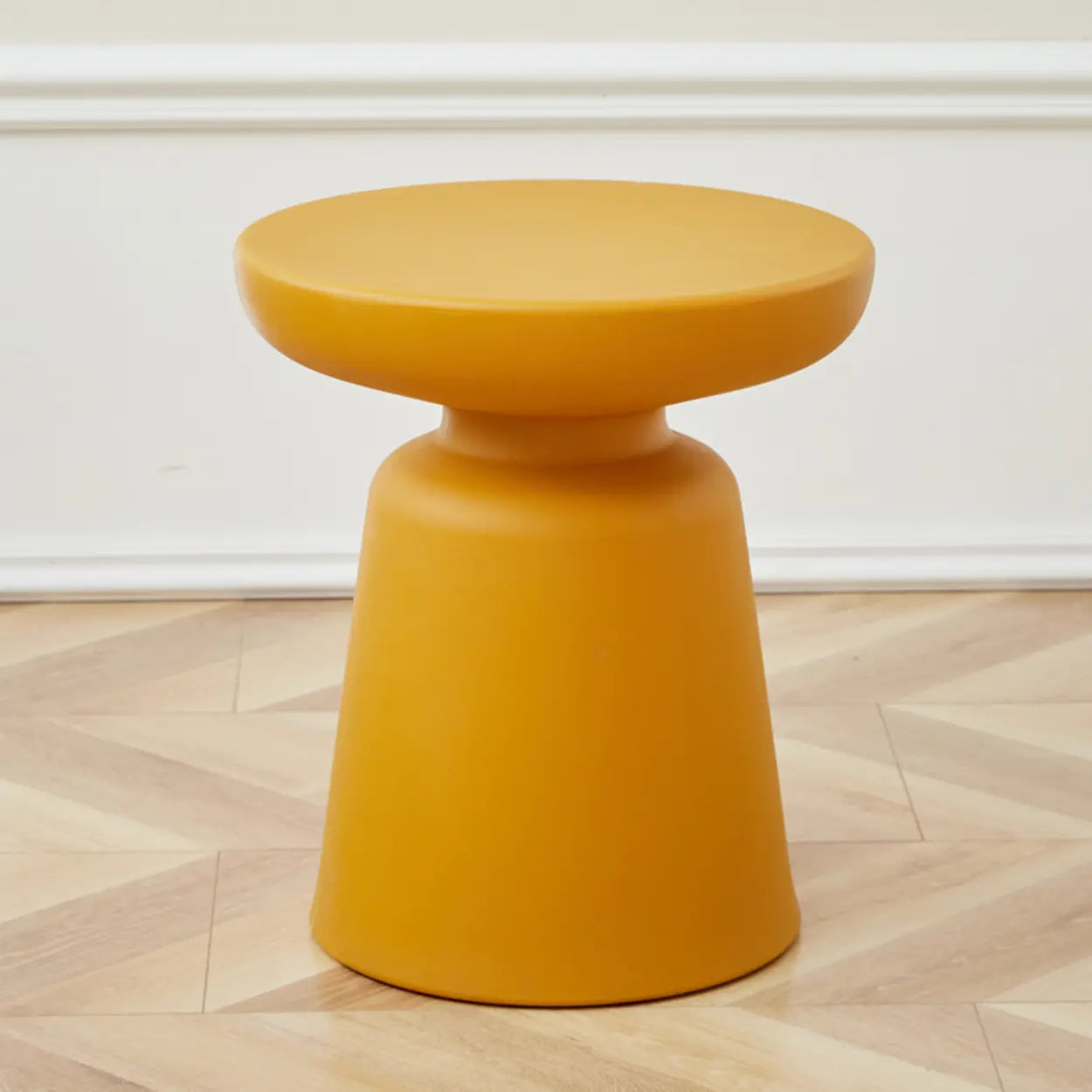 Modern Colorful Minimalist Red Drum Wood Round Side Table Image - 11